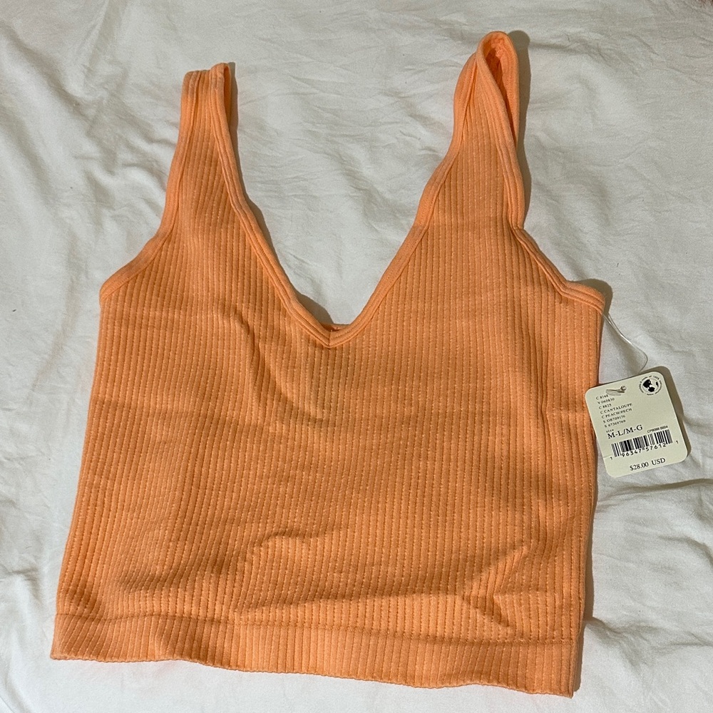 Orange Ribbed V-Neck Tank Top